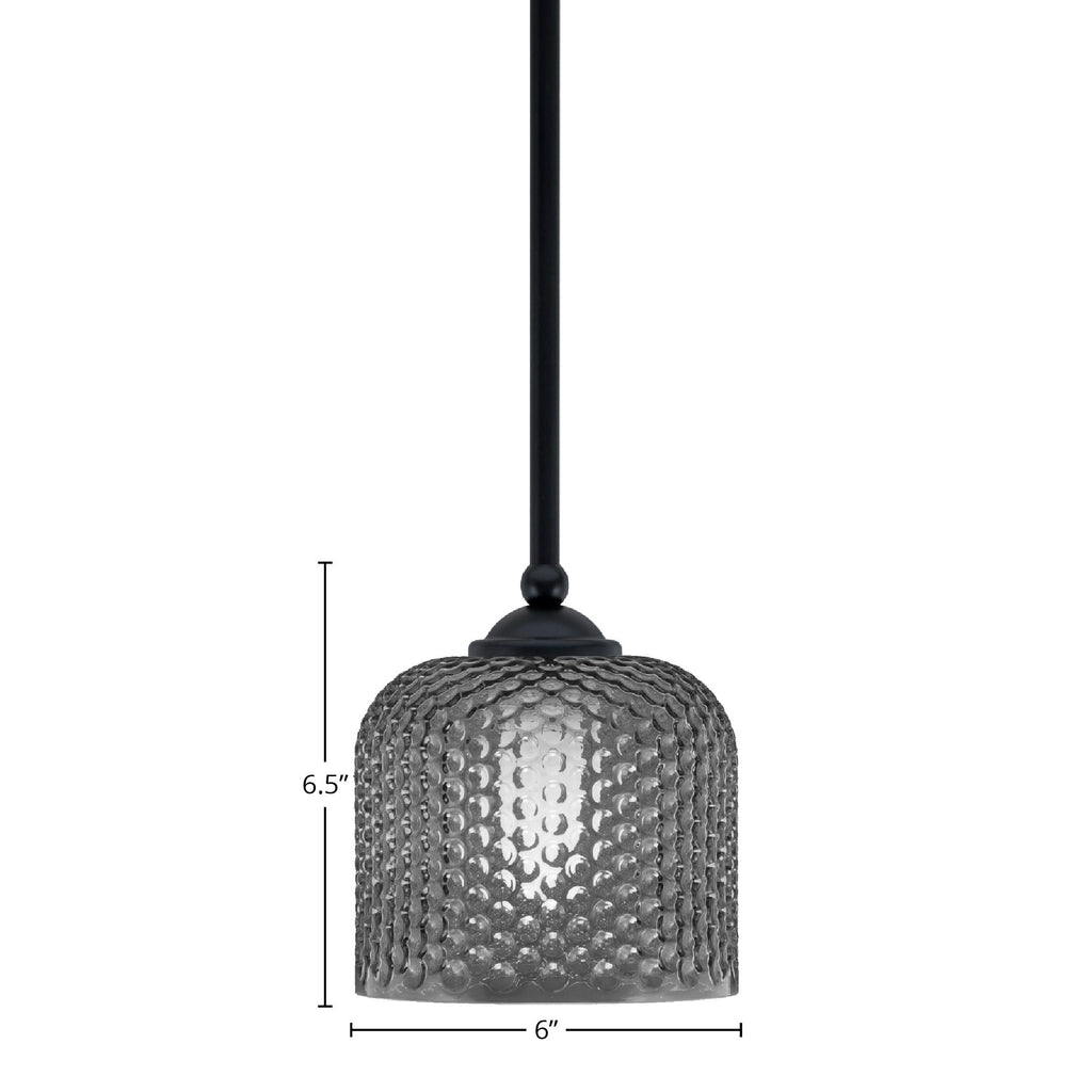 Zilo One Light Mini Pendant in Matte Black with 6" Smoke Textured Glass Shade