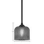 Zilo One Light Mini Pendant in Matte Black with 6" Smoke Textured Glass Shade