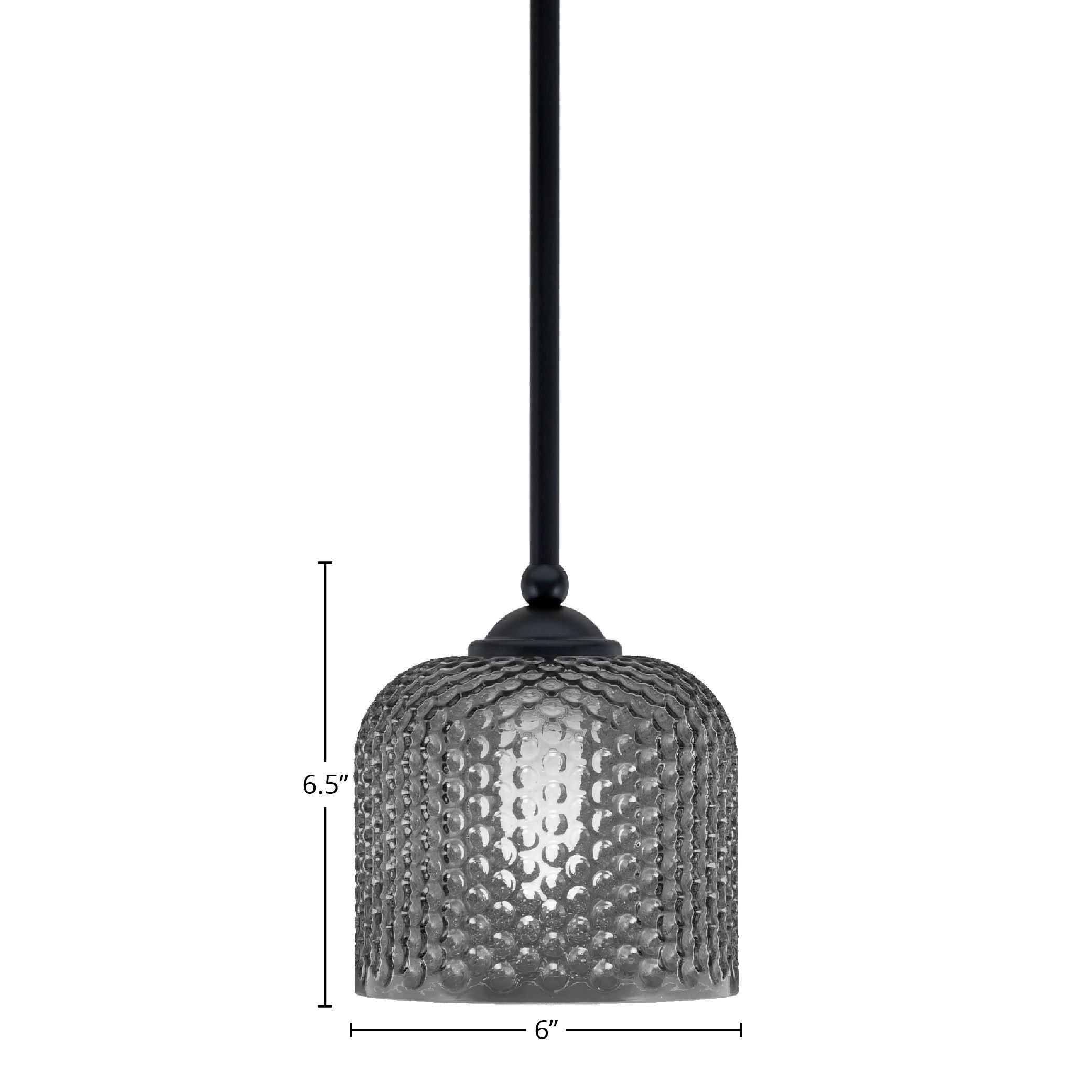 Zilo One Light Mini Pendant in Matte Black with 6" Smoke Textured Glass Shade