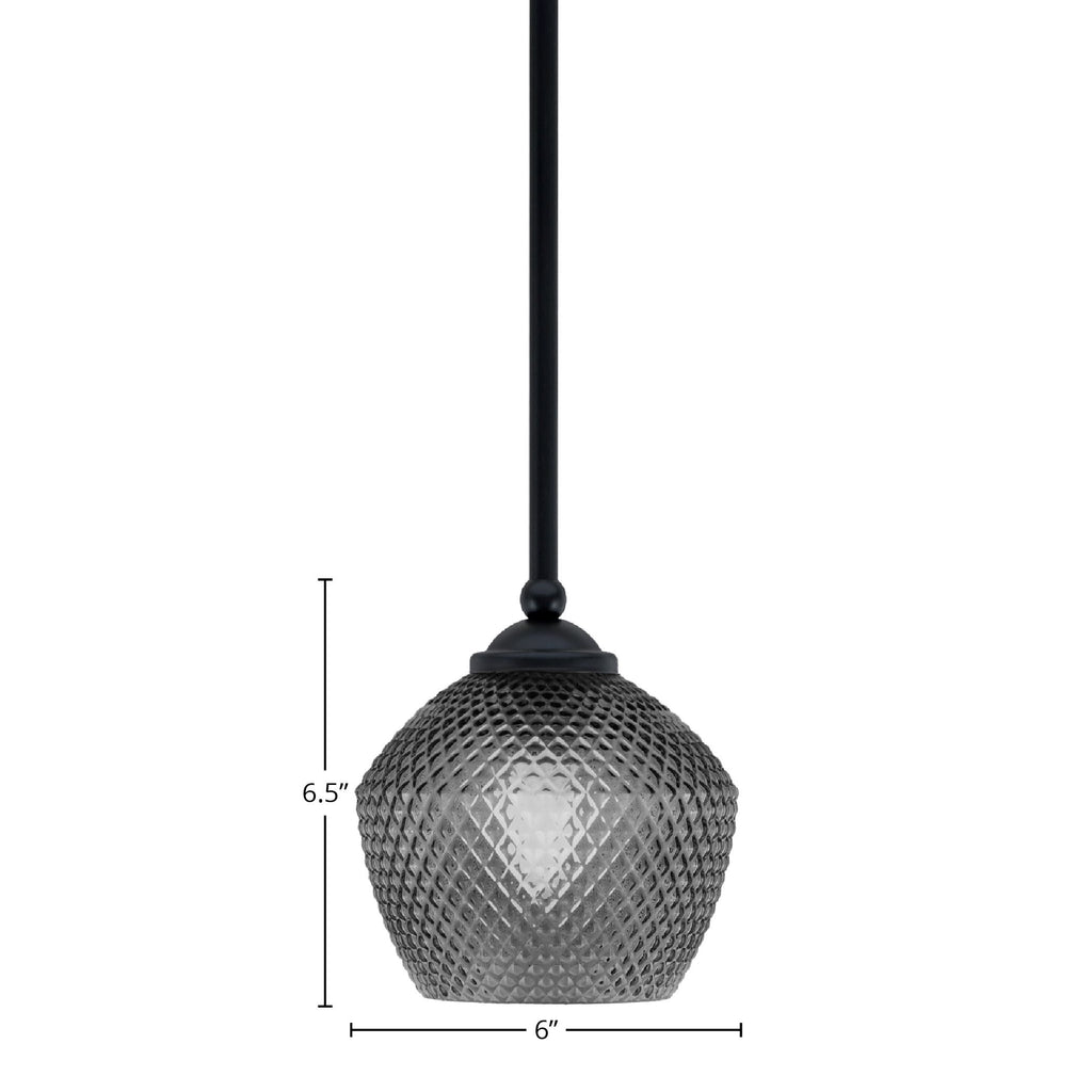Zilo One Light Mini Pendant in Matte Black with 6" Smoke Textured Glass Shade