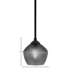 Zilo One Light Mini Pendant in Matte Black with 6" Smoke Textured Glass Shade