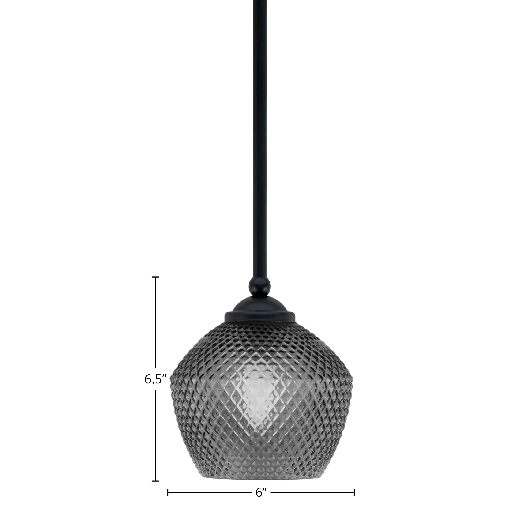 Zilo One Light Mini Pendant in Matte Black with 6" Smoke Textured Glass Shade