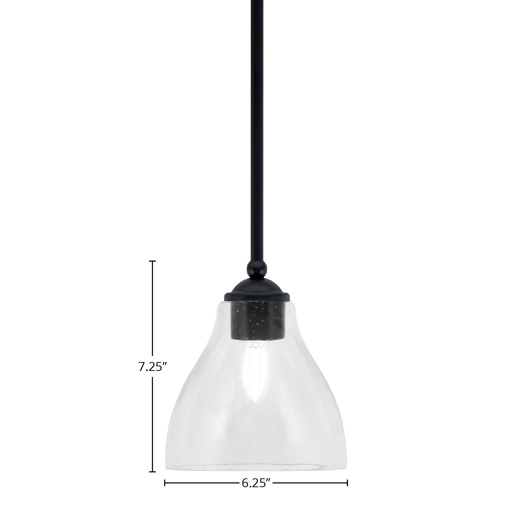 Zilo One Light Mini Pendant in Matte Black with 6.25" Clear Bubble Shade