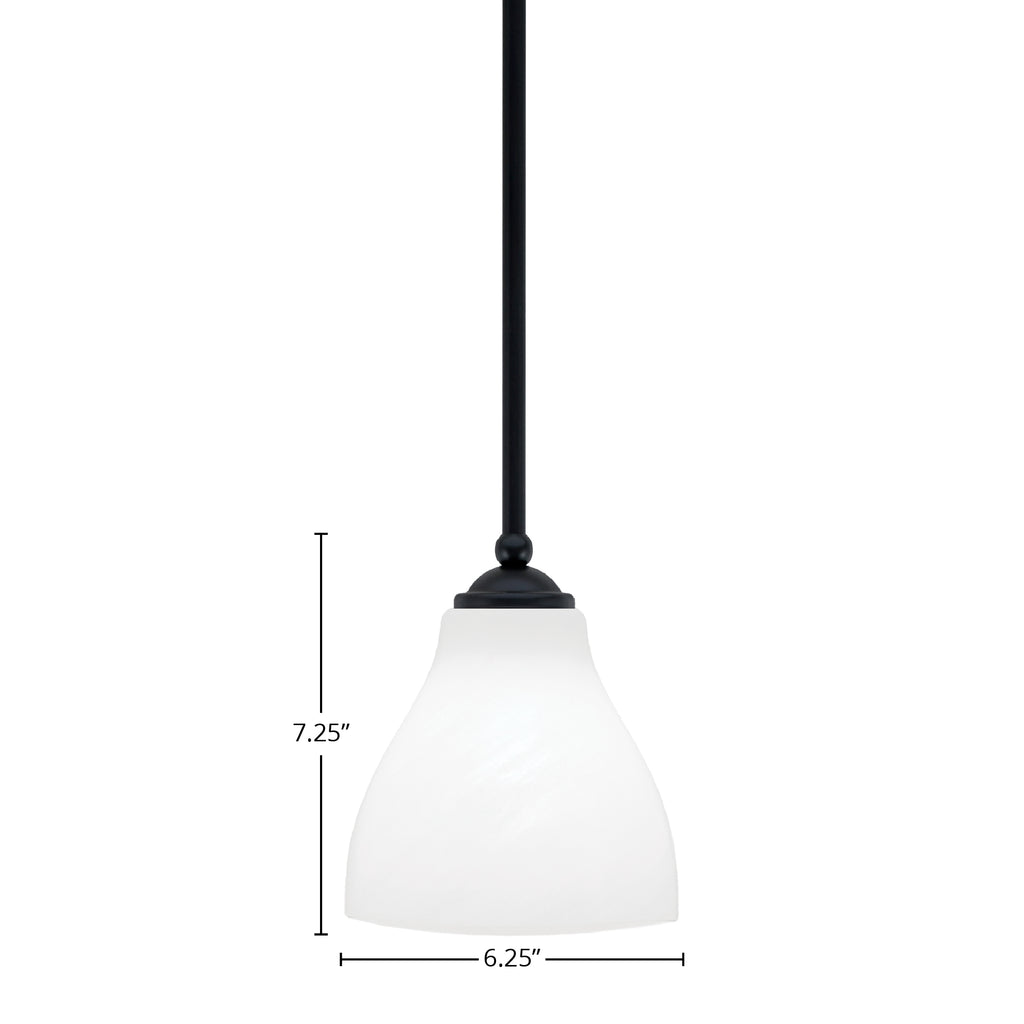 Zilo One Light Mini Pendant in Matte Black with 6.25" White Marble Shade