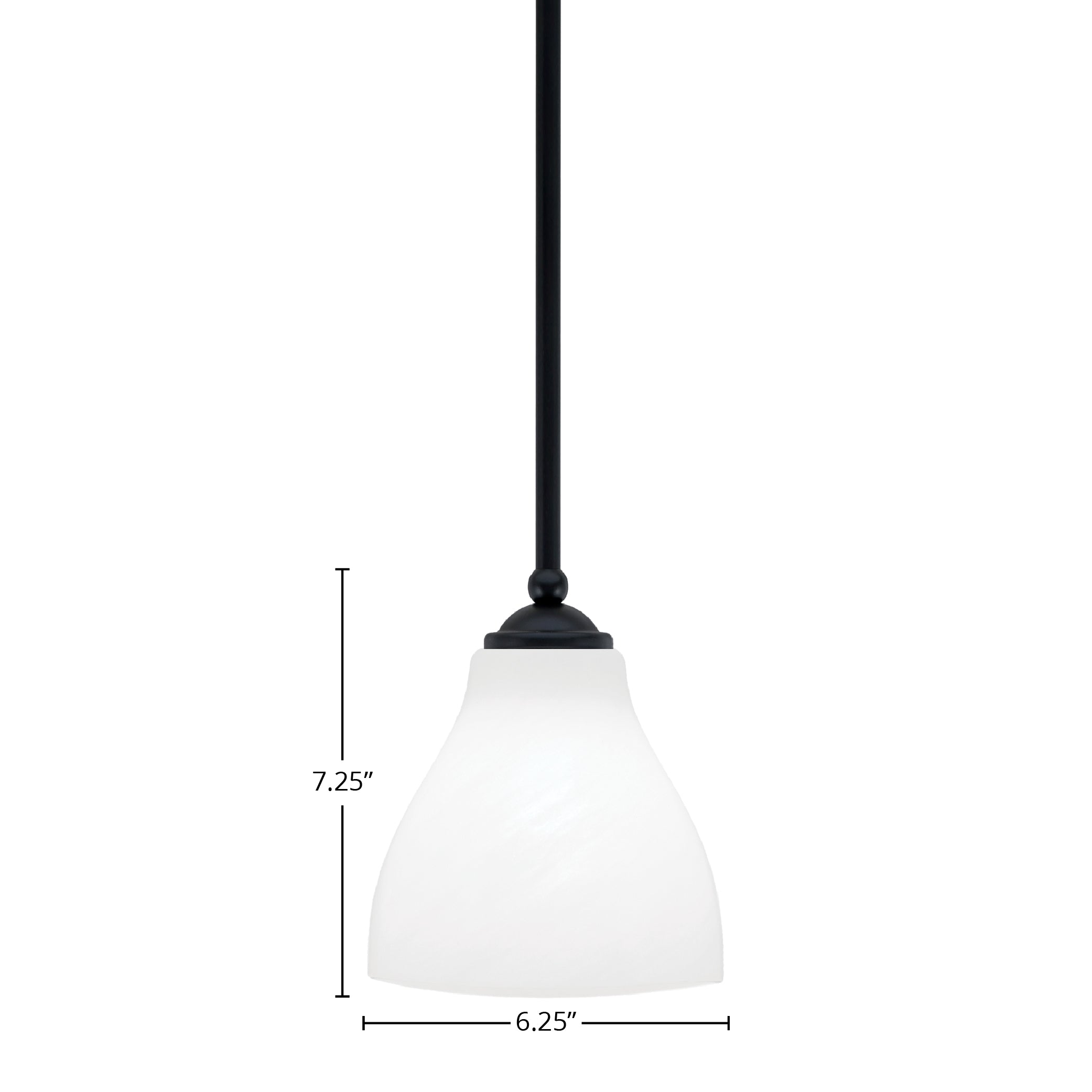 Zilo One Light Mini Pendant in Matte Black with 6.25" White Marble Shade