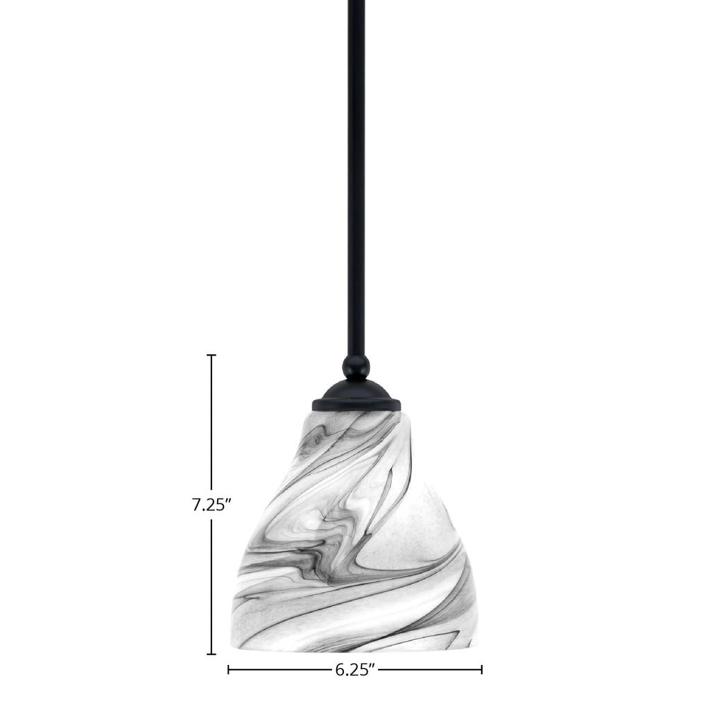 Zilo One Light Mini Pendant in Matte Black with 6.25" Onyx Swirl Shade