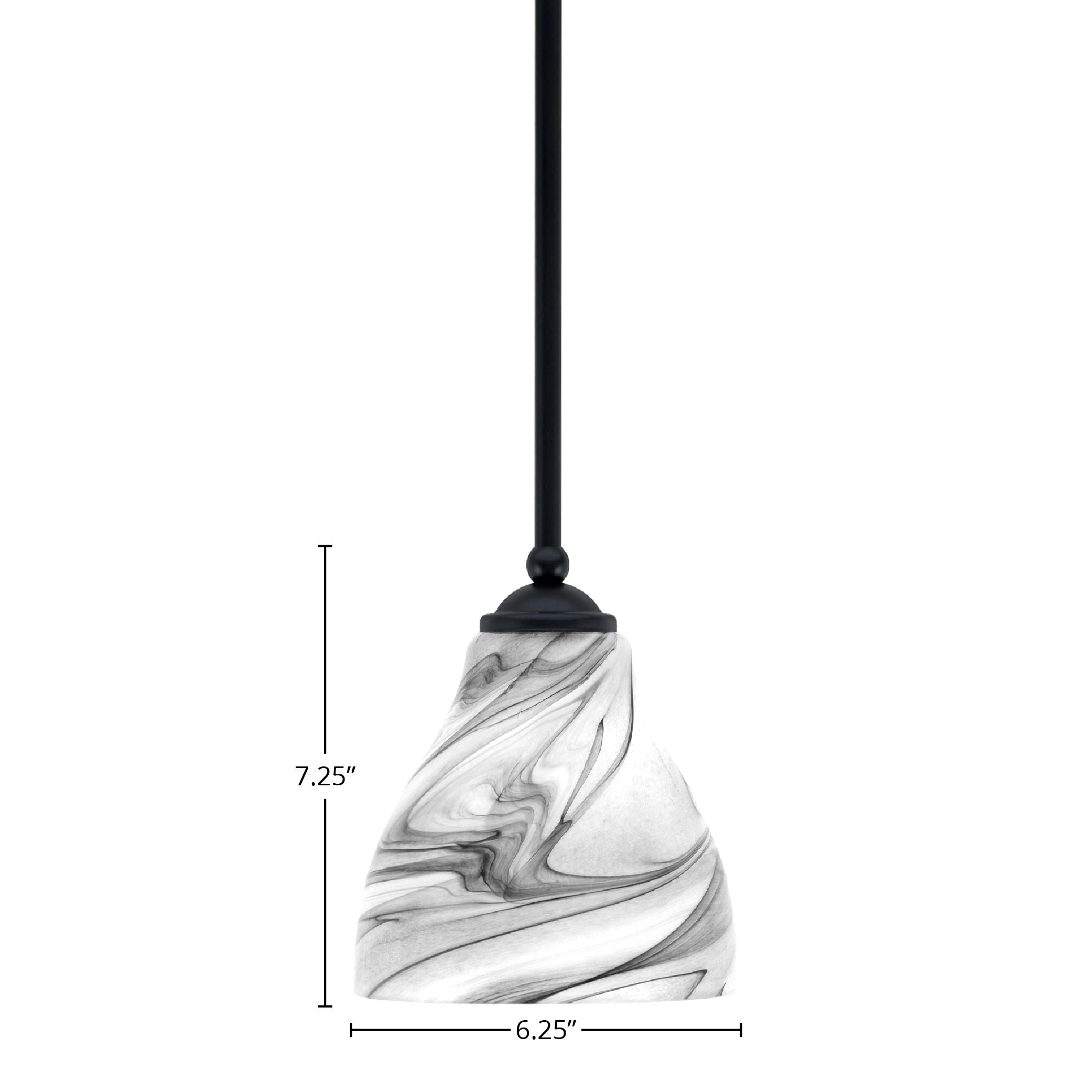 Zilo One Light Mini Pendant in Matte Black with 6.25" Onyx Swirl Shade