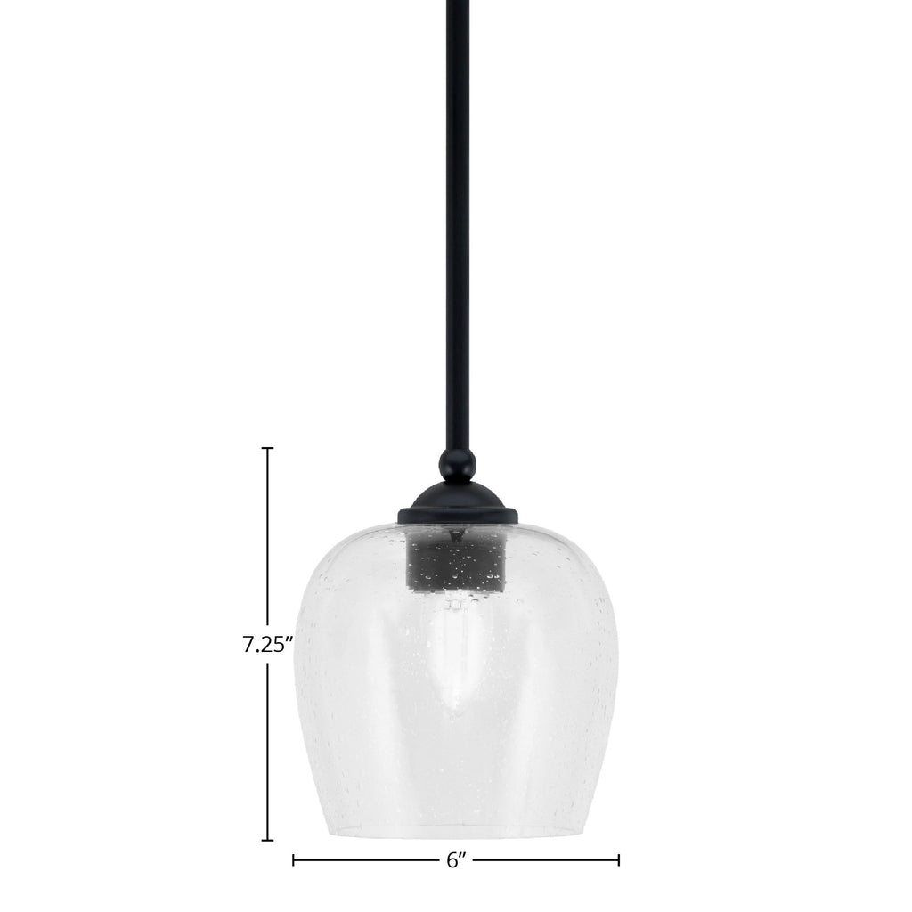 Zilo One Light Mini Pendant in Matte Black with 6" Clear Bubble Shade