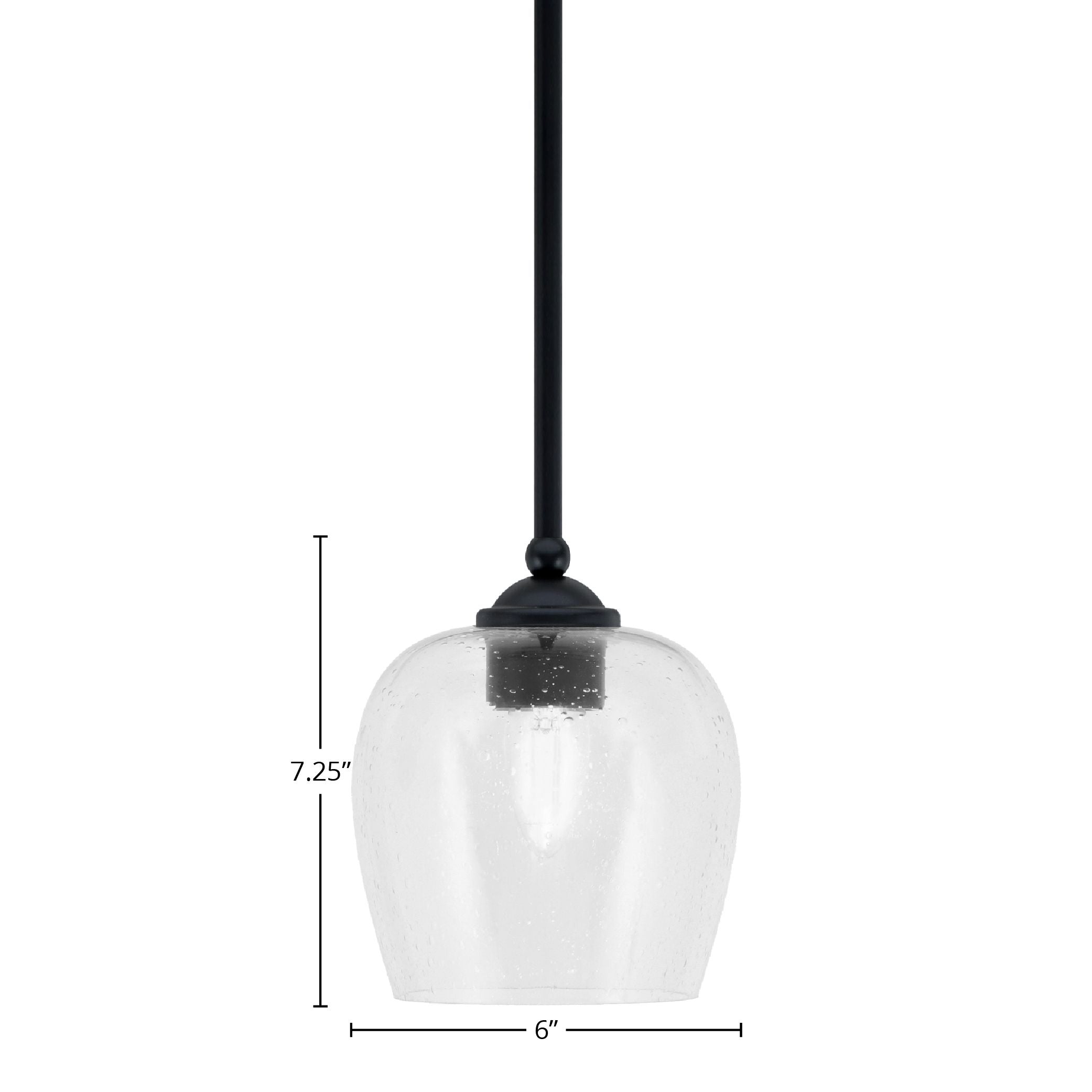 Zilo One Light Mini Pendant in Matte Black with 6" Clear Bubble Shade