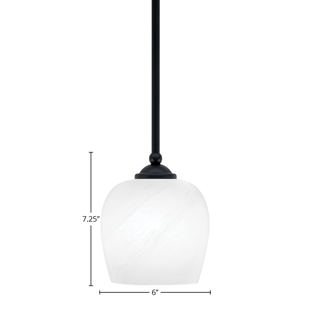 Zilo One Light Mini Pendant in Matte Black with 6" White Marble Shade