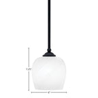 Zilo One Light Mini Pendant in Matte Black with 6" White Marble Shade