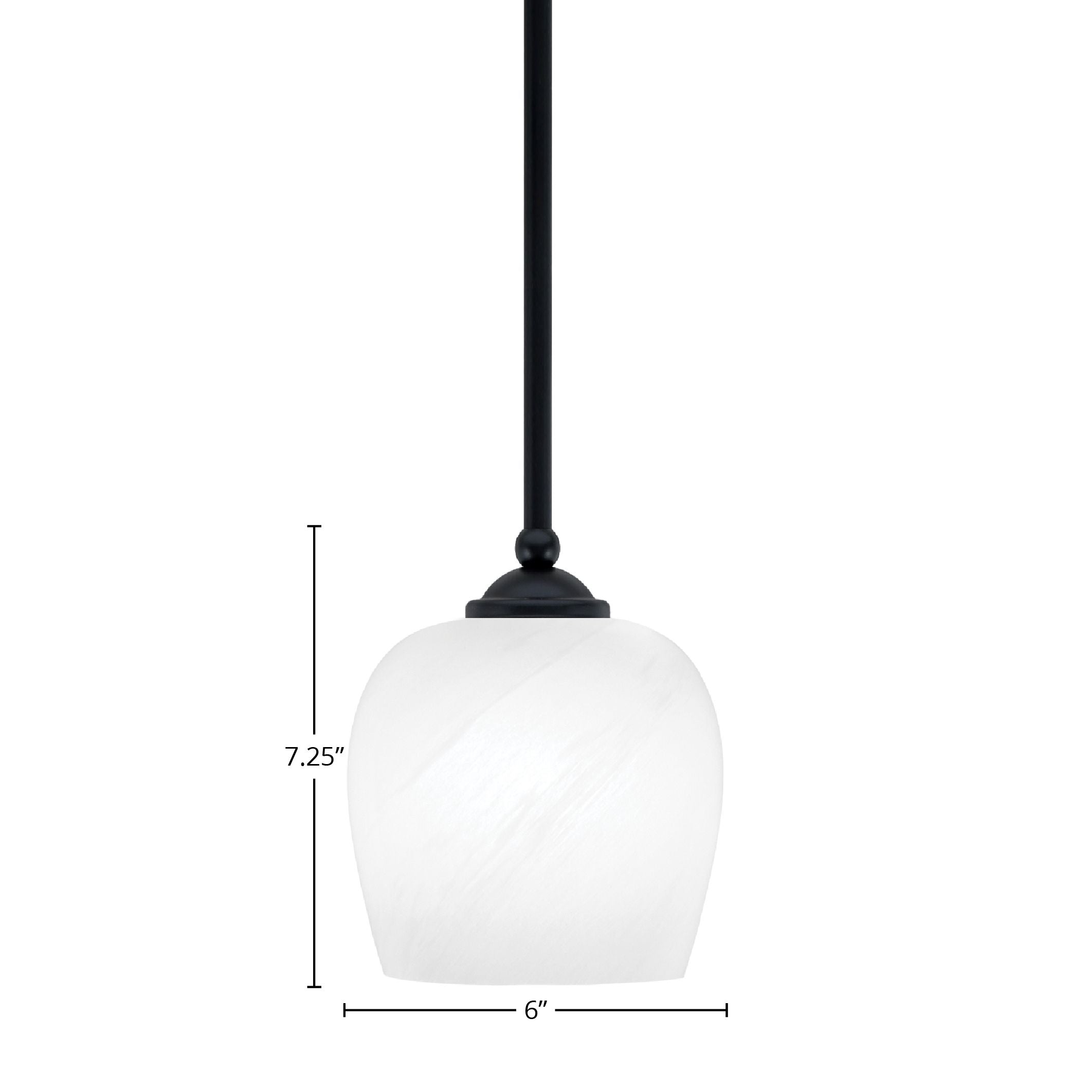 Zilo One Light Mini Pendant in Matte Black with 6" White Marble Shade