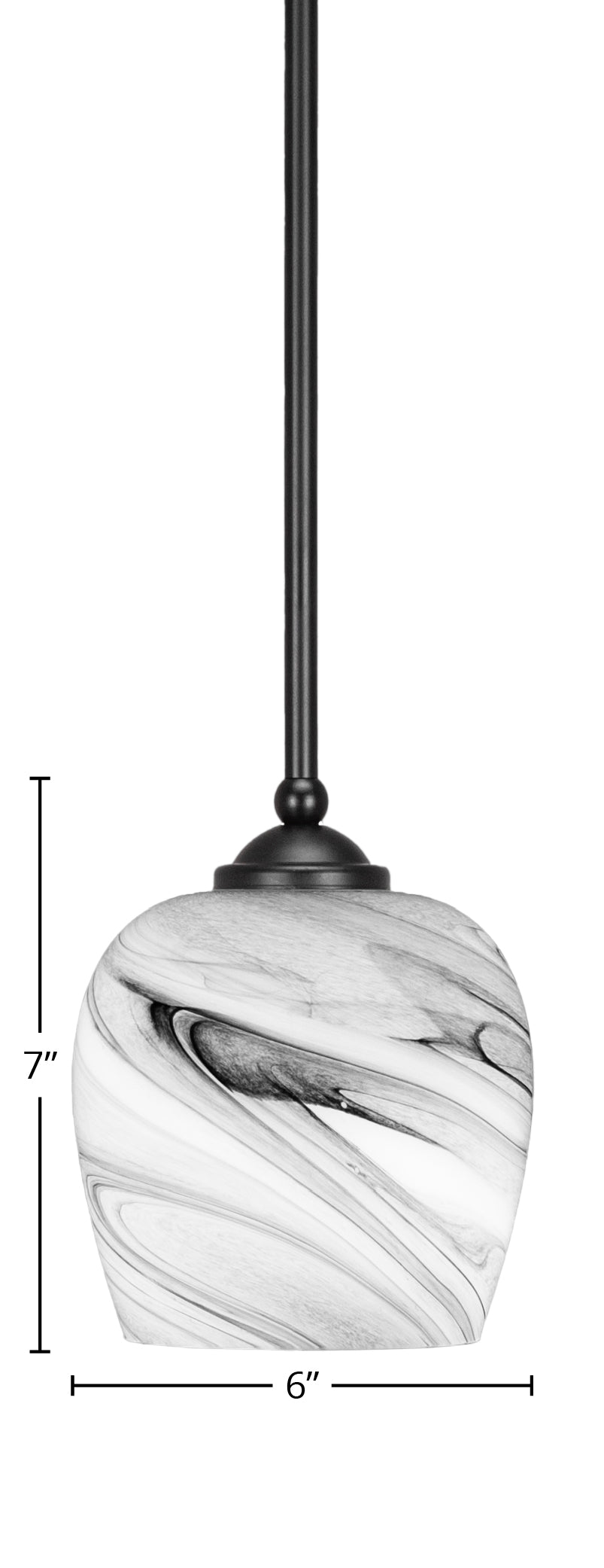 Zilo One Light Mini Pendant in Matte Black with 6" Onyx Swirl Shade