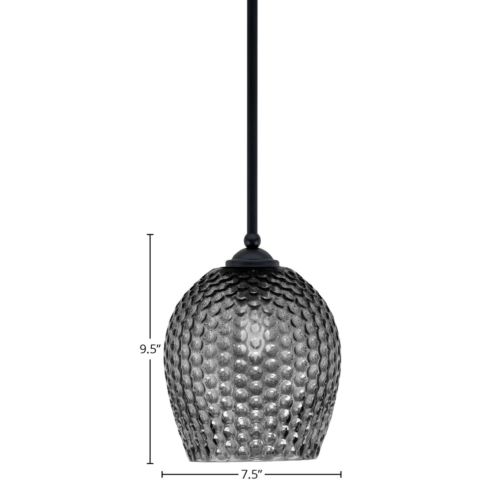 Zilo One Light Mini Pendant in Matte Black with 7.5" Smoke Textured Shade