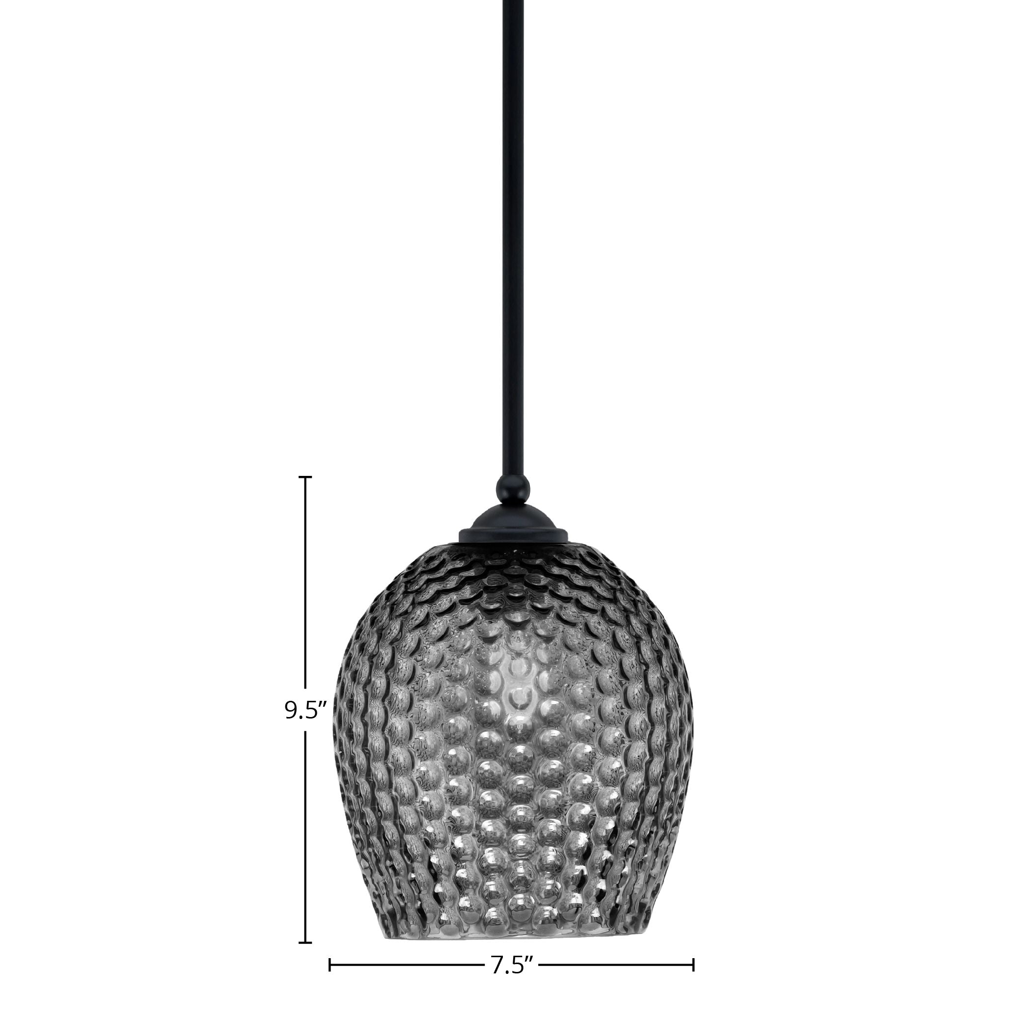Zilo One Light Mini Pendant in Matte Black with 7.5" Smoke Textured Shade