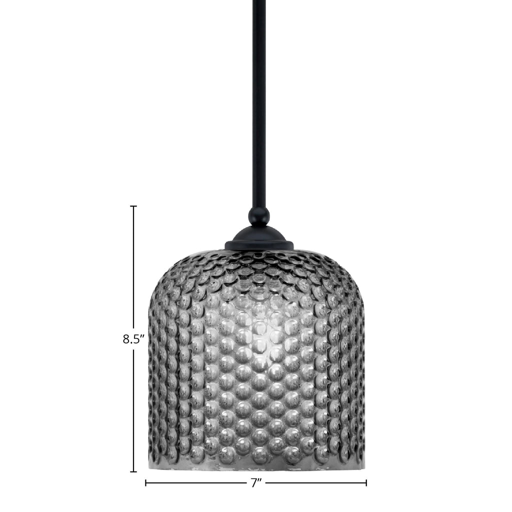 Zilo One Light Mini Pendant in Matte Black with 7" Smoke Textured Shade