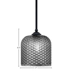 Zilo One Light Mini Pendant in Matte Black with 7" Smoke Textured Shade