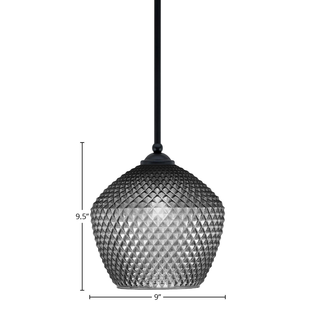 Zilo One Light Mini Pendant in Matte Black with 9" Smoke Textured Shade
