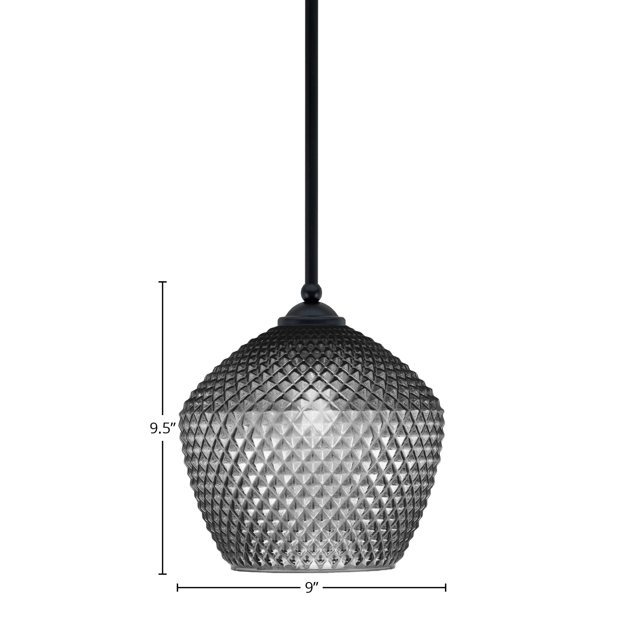 Zilo One Light Mini Pendant in Matte Black with 9" Smoke Textured Shade