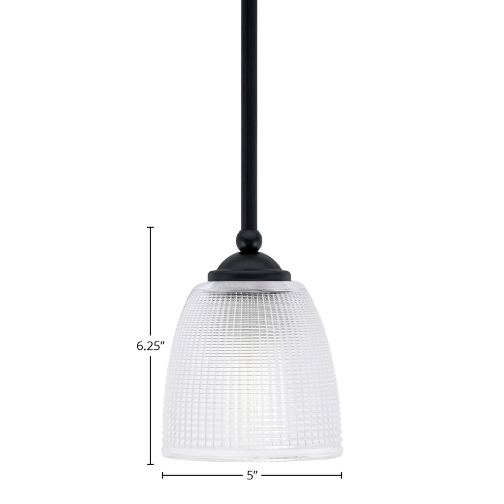 Zilo One Light Mini Pendant in Matte Black with 5" Clear Ribbed Shade