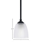 Zilo One Light Mini Pendant in Matte Black with 5" Clear Ribbed Shade