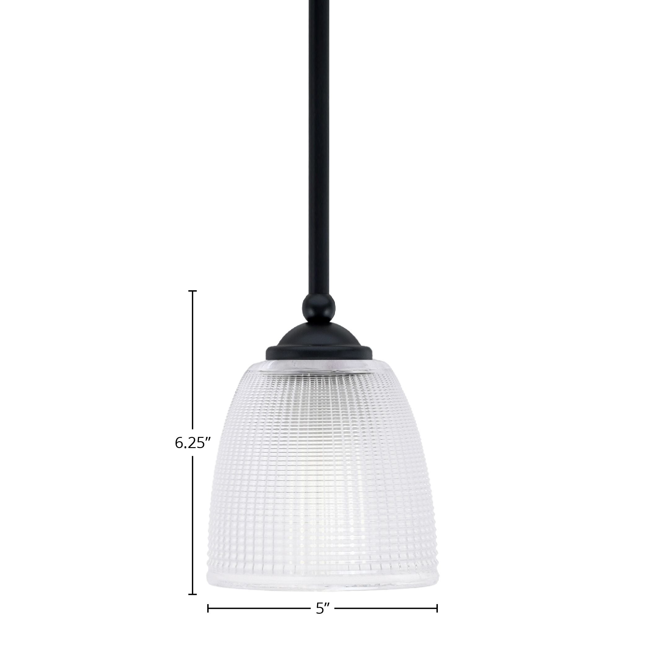 Zilo One Light Mini Pendant in Matte Black with 5" Clear Ribbed Shade