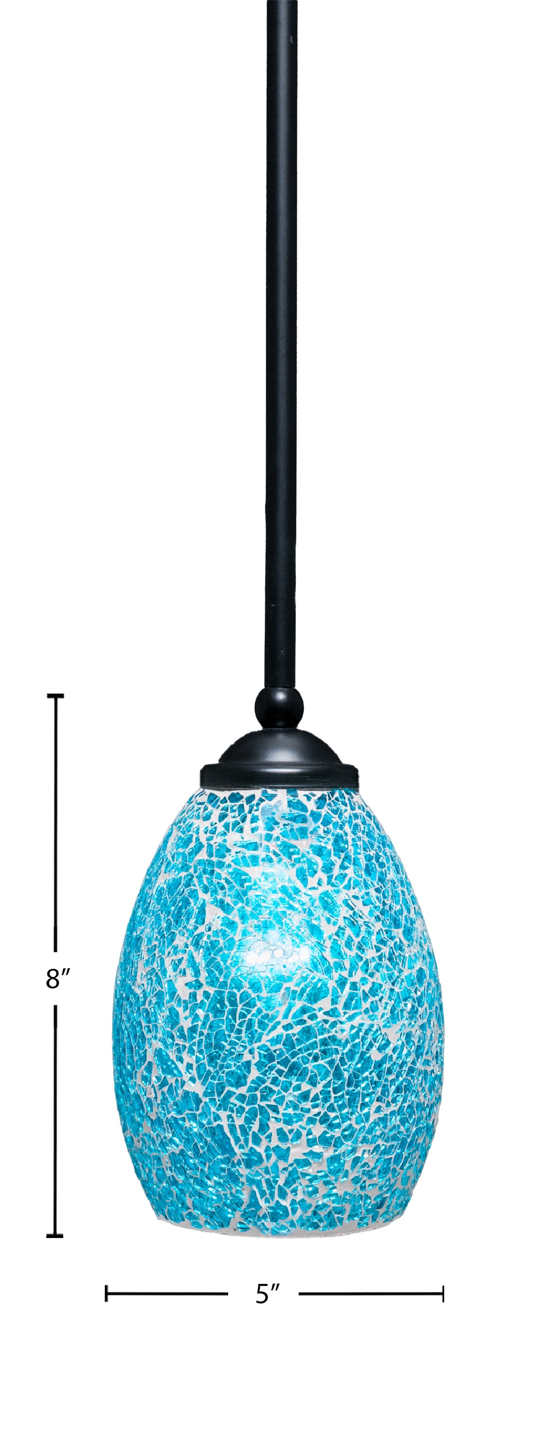 Zilo One Light Mini Pendant in Matte Black with 5" Turquoise Fusion Shade