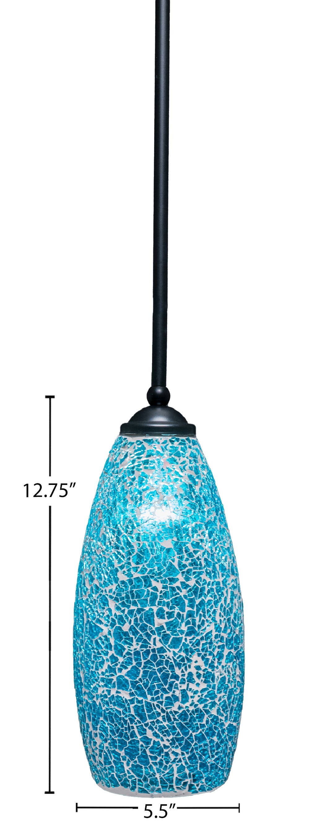 Zilo One Light Mini Pendant in Matte Black with 5.5" Turquoise Fusion Shade