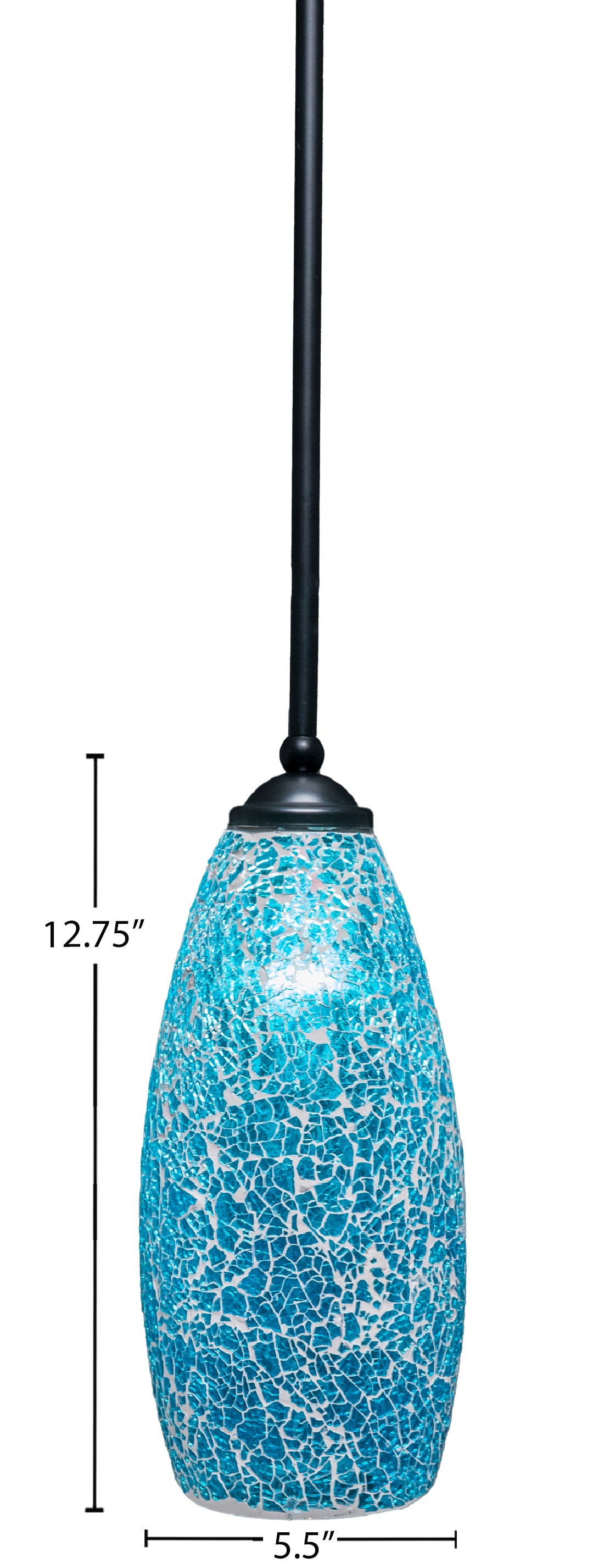 Zilo One Light Mini Pendant in Matte Black with 5.5" Turquoise Fusion Shade