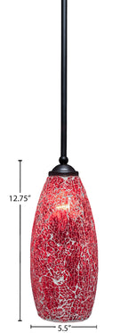 Zilo One Light Mini Pendant in Matte Black with 5.5" Red Fusion Shade