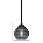 Zilo One Light Mini Pendant in Matte Black with 6" Smoke Ribbed Shade