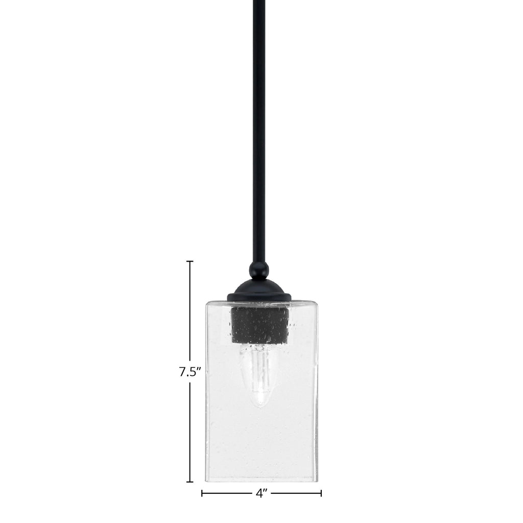 Zilo One Light Mini Pendant in Matte Black with 4" Square Clear Bubble Shade