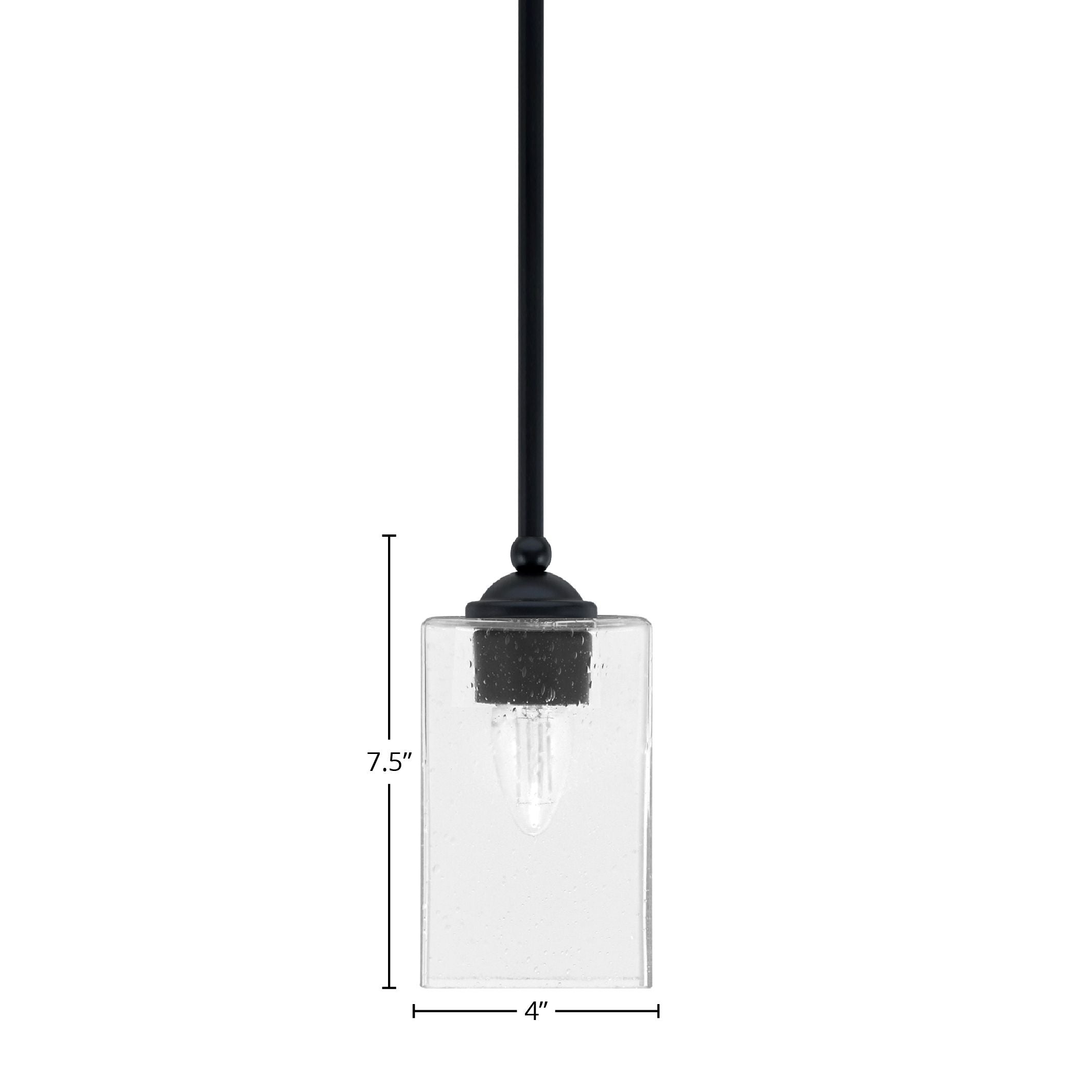 Zilo One Light Mini Pendant in Matte Black with 4" Square Clear Bubble Shade