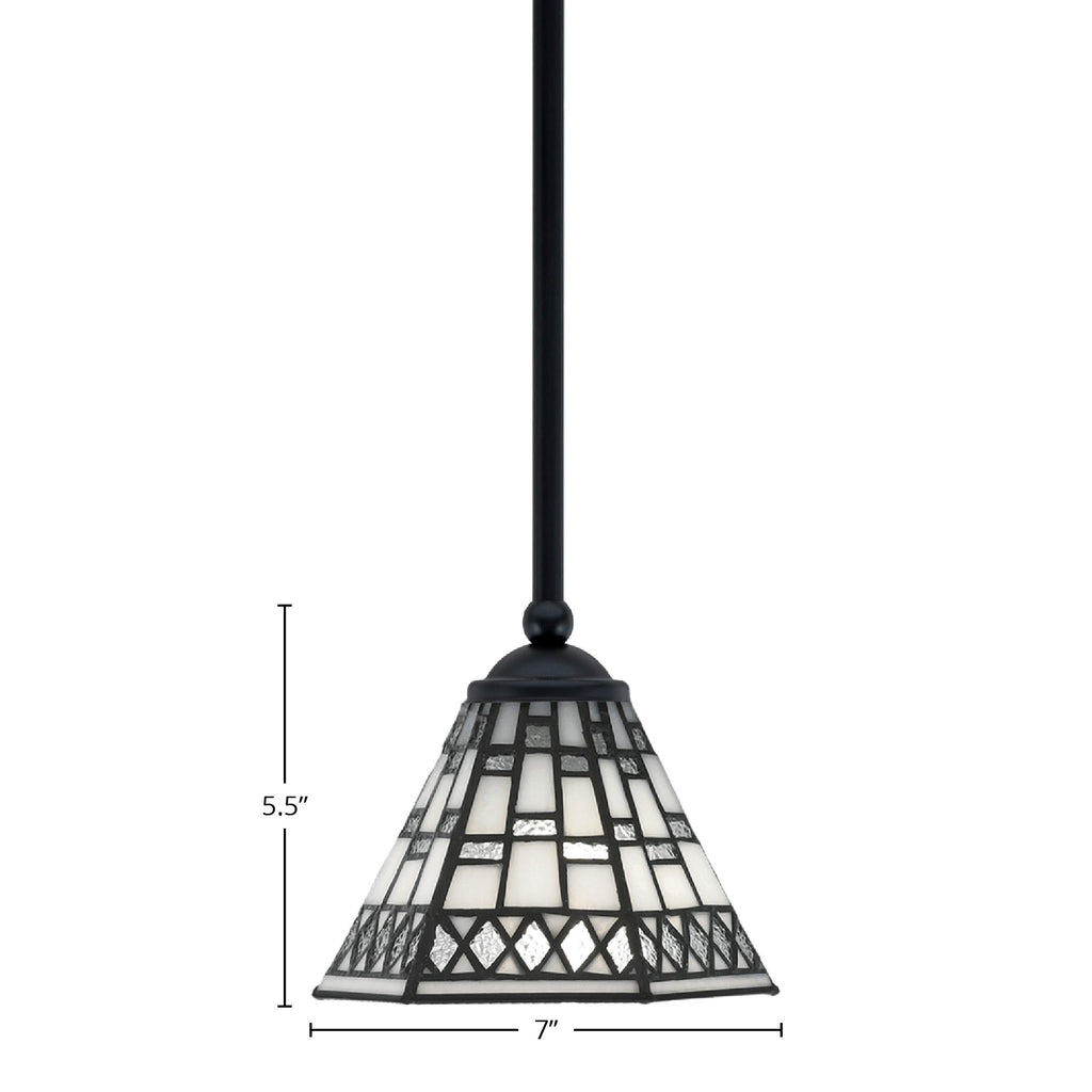 Zilo One Light Mini Pendant in Matte Black with 7" Pewter Art Glass Shade