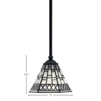 Zilo One Light Mini Pendant in Matte Black with 7" Pewter Art Glass Shade