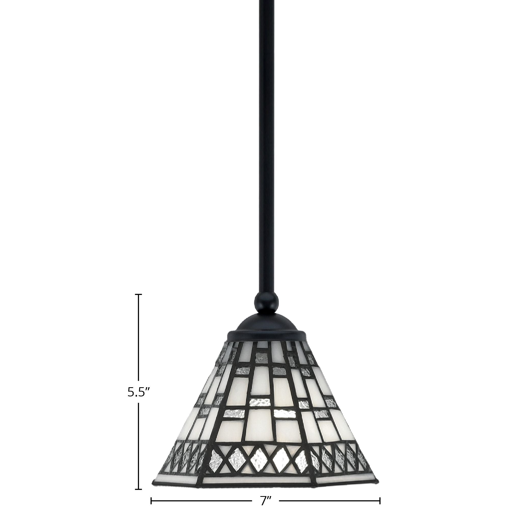 Zilo One Light Mini Pendant in Matte Black with 7" Pewter Art Glass Shade