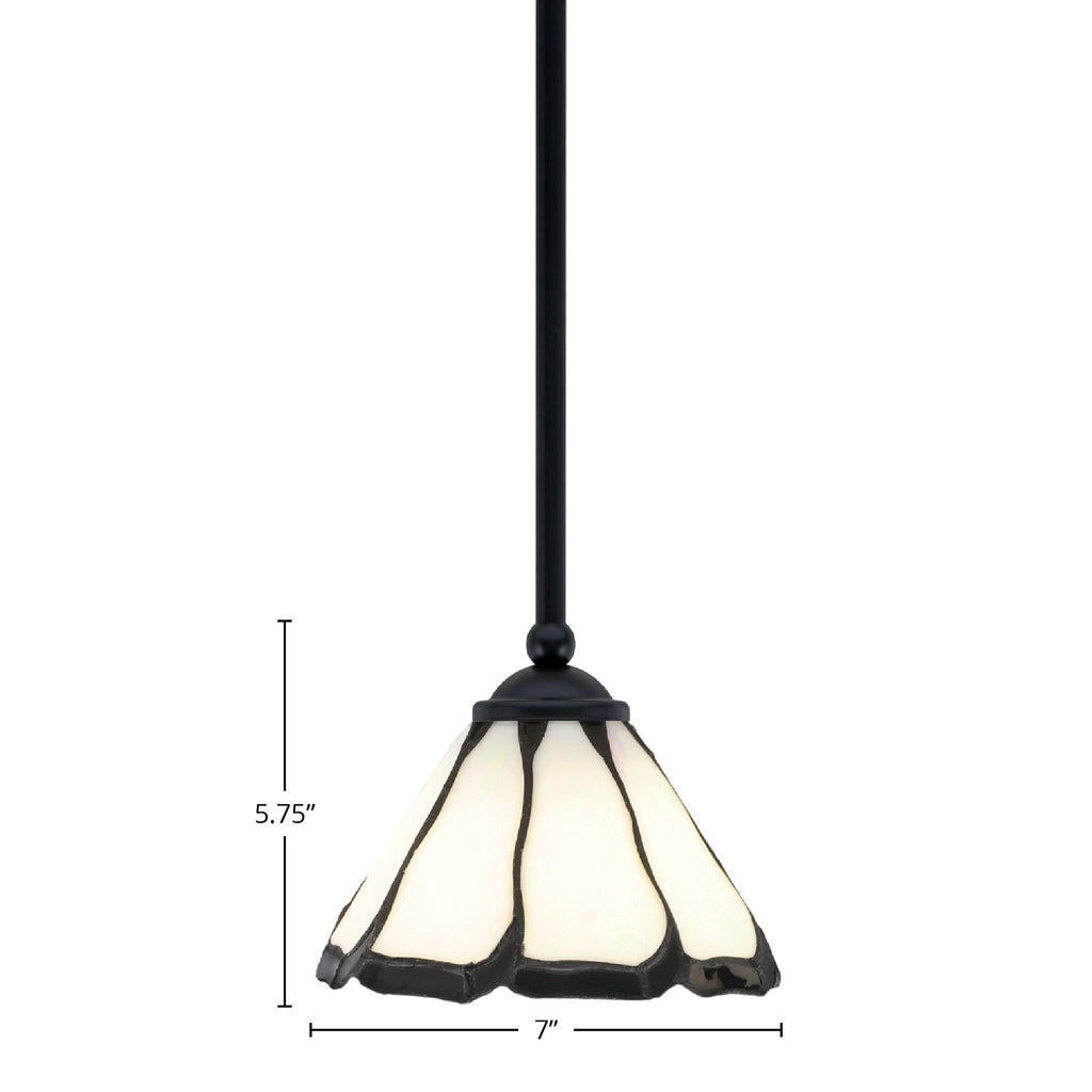 Zilo One Light Mini Pendant in Matte Black with 7" Pearl & Black Flair Art Glass Shade