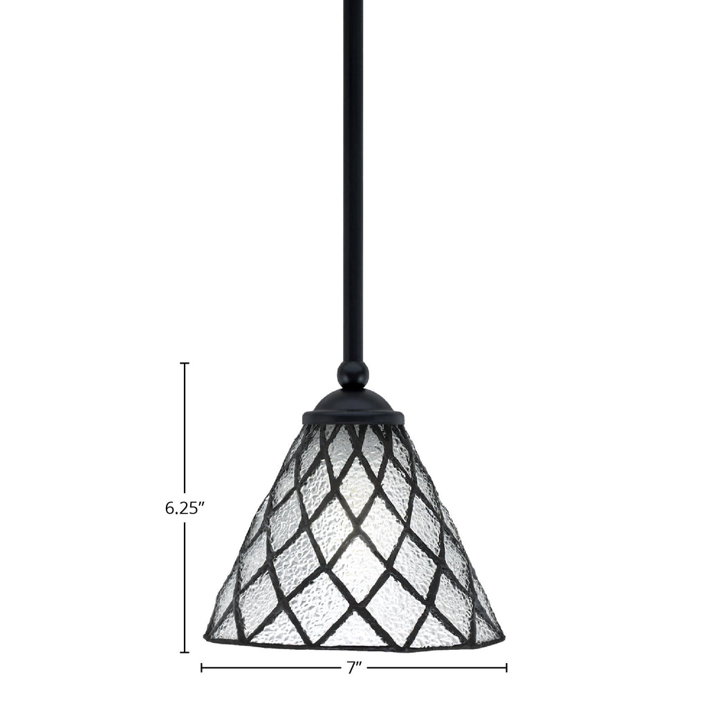 Zilo One Light Mini Pendant in Matte Black with 7" Diamond Ice Art Glass Shade