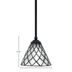 Zilo One Light Mini Pendant in Matte Black with 7" Diamond Ice Art Glass Shade