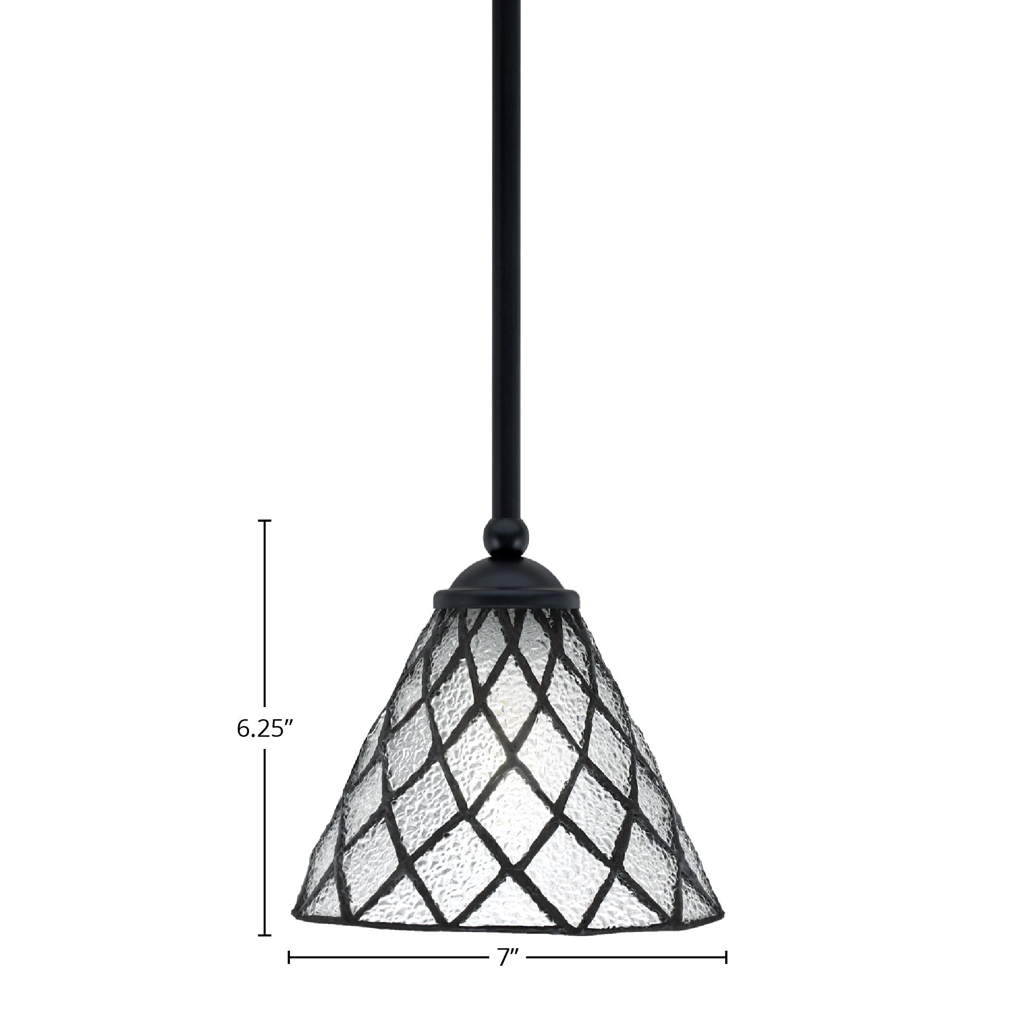 Zilo One Light Mini Pendant in Matte Black with 7" Diamond Ice Art Glass Shade