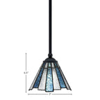 Zilo One Light Mini Pendant in Matte Black with 7" Sea Ice Art Glass Shade