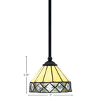 Zilo One Light Mini Pendant in Matte Black with 7" Diamond Peak Art Glass Shade