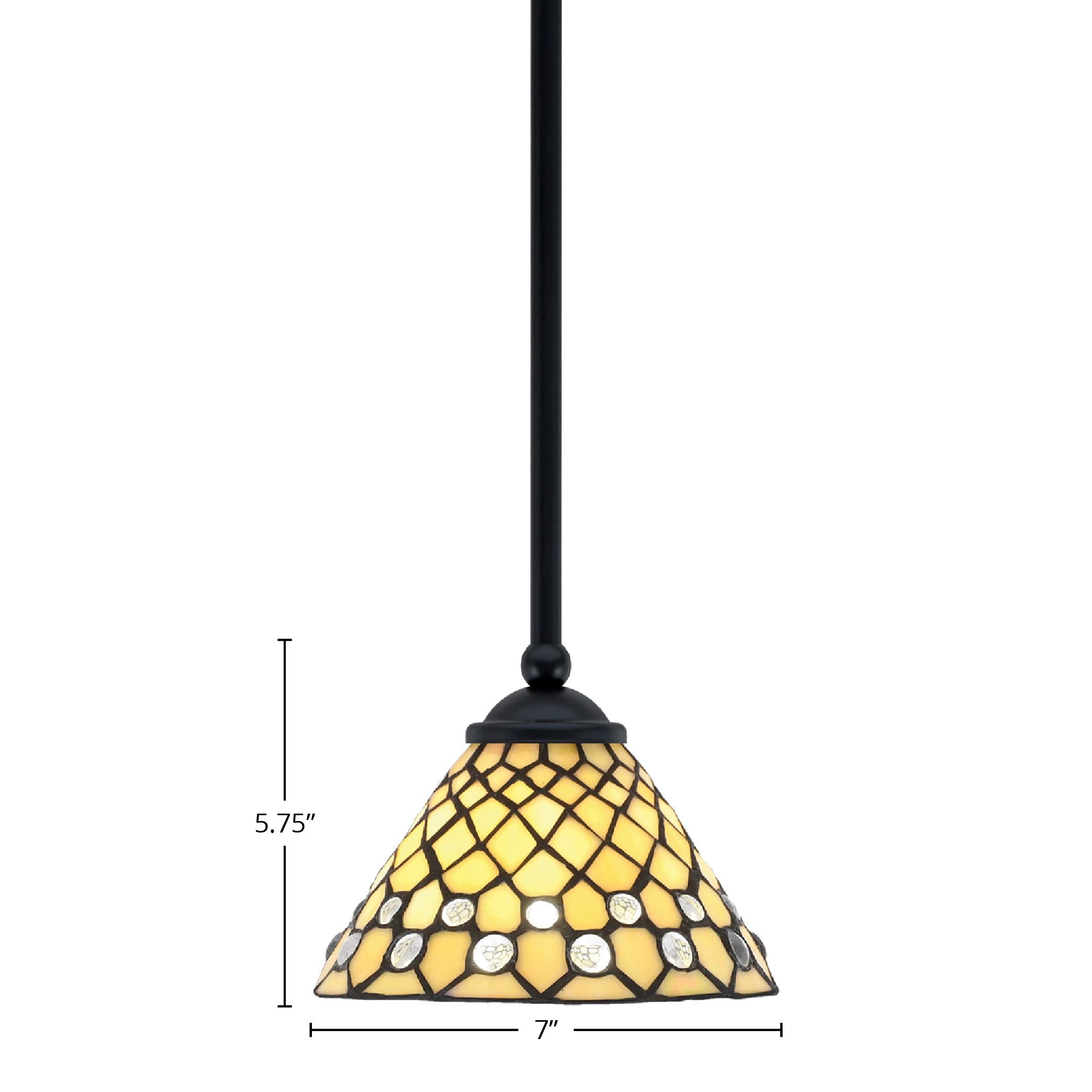 Zilo One Light Mini Pendant in Matte Black with 7" Starlight Art Glass Shade