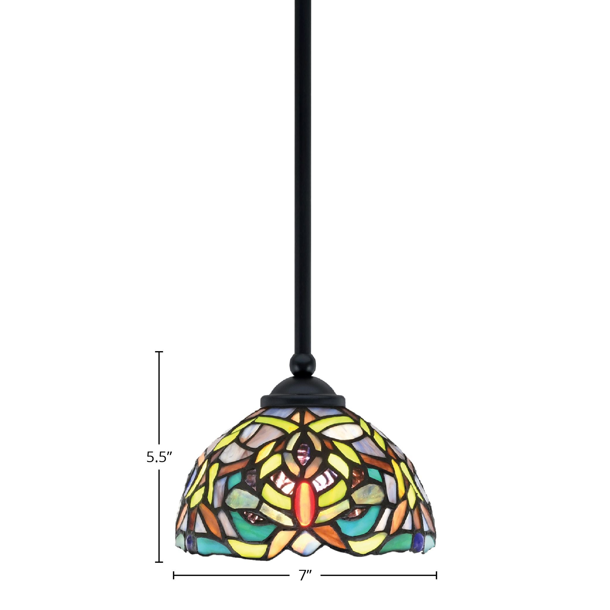 Zilo One Light Mini Pendant in Matte Black with 7" Kaleidoscope Art Glass Shade