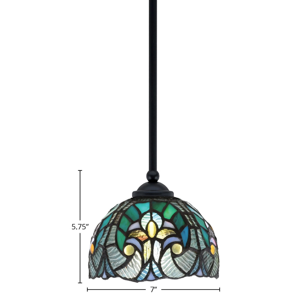 Zilo One Light Mini Pendant in Matte Black with 7" Turquoise Cypress Art Glass Shade