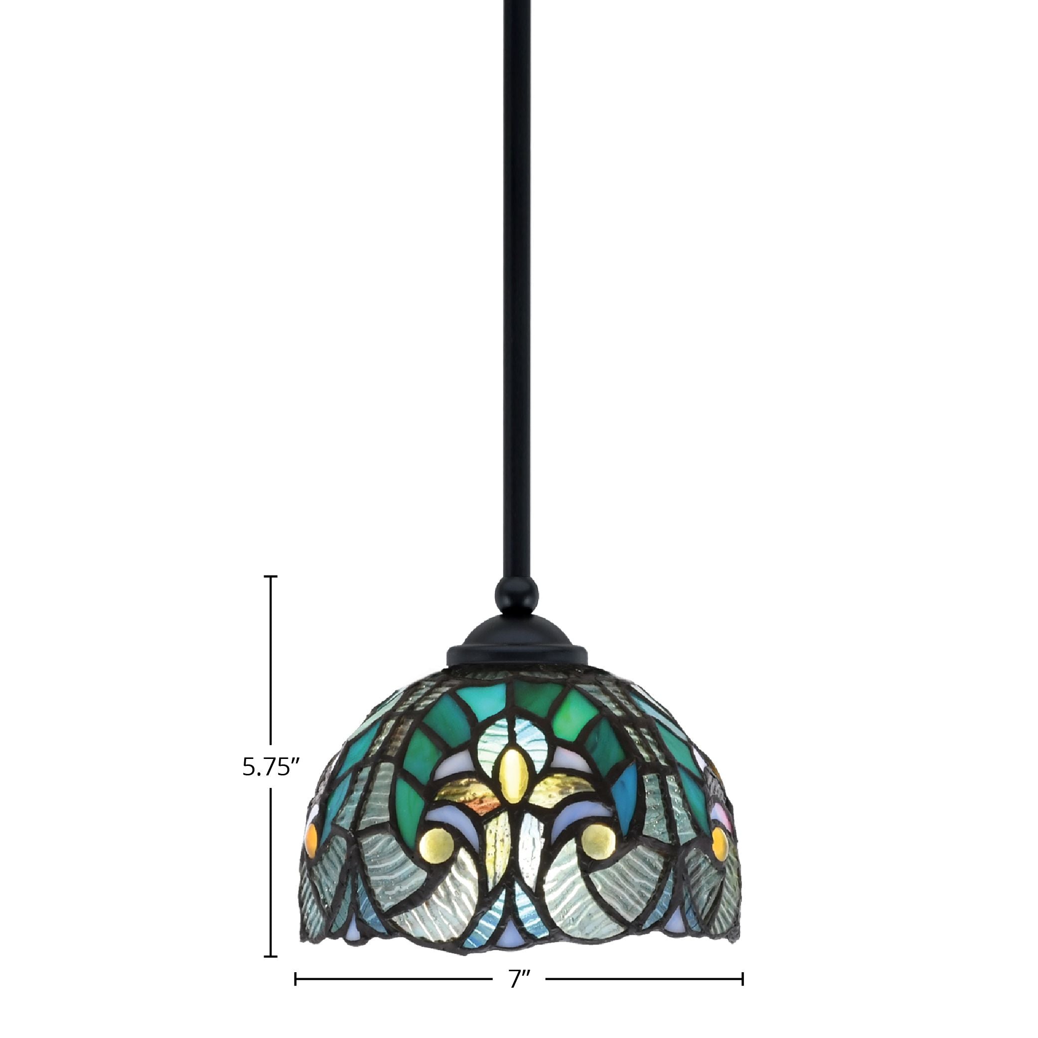 Zilo One Light Mini Pendant in Matte Black with 7" Turquoise Cypress Art Glass Shade