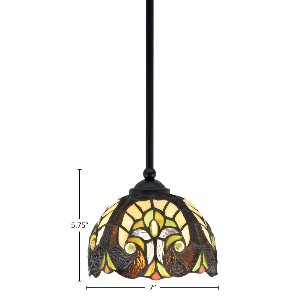 Zilo One Light Mini Pendant in Matte Black with 7" Ivory Cypress Art Glass Shade