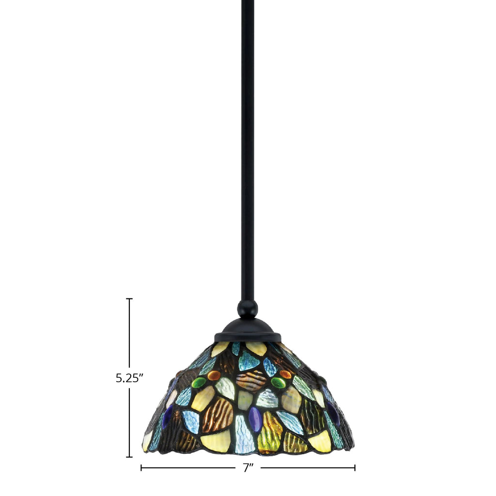 Zilo One Light Mini Pendant in Matte Black with 7" Blue Mosaic Art Glass Shade