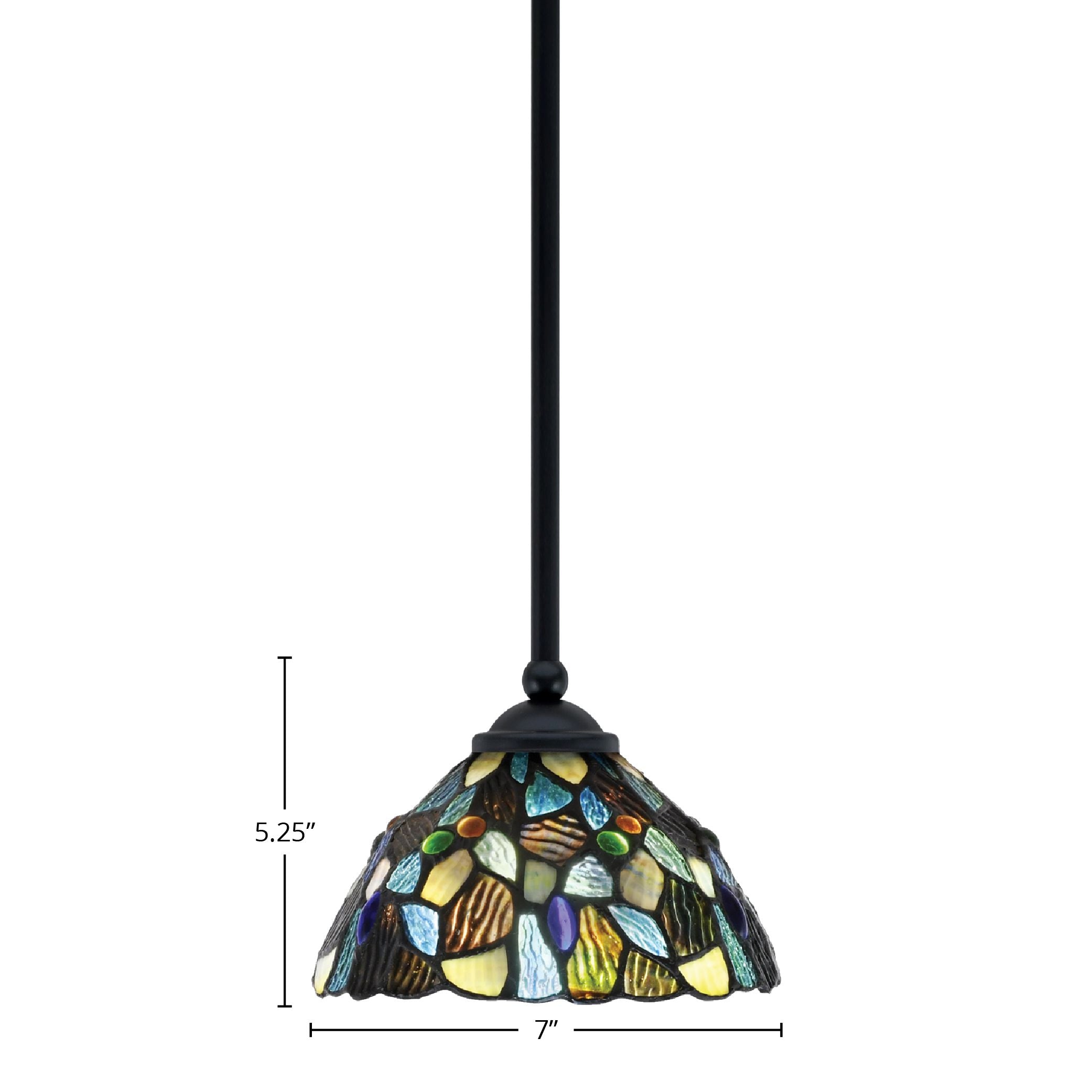 Zilo One Light Mini Pendant in Matte Black with 7" Blue Mosaic Art Glass Shade