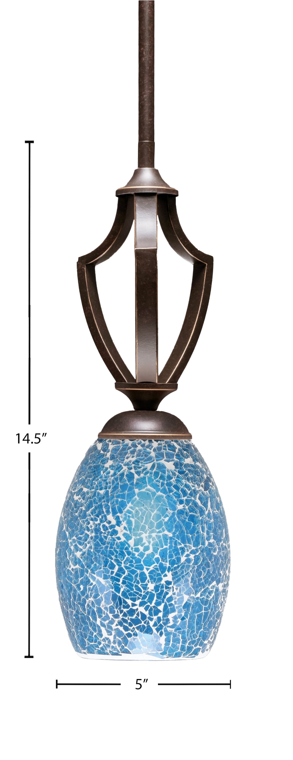 Zilo One Light Mini Pendant in Dark Granite with 5" Turquoise Fusion Shade